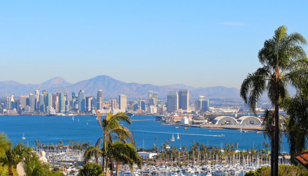 Gorgeous San Diego harbor skyline panorama during the day