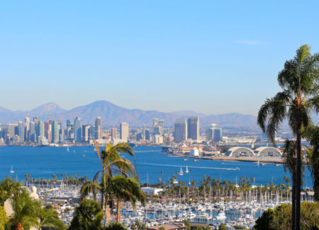 Gorgeous San Diego harbor skyline panorama during the day